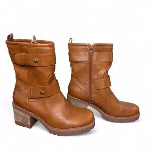 Mudd Brown Moto Boots Size 8 Mid Calf Chunky Heel Fall Western Cabincore Grunge